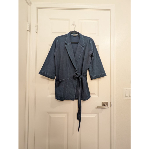 Women's AG Jeans Adriano Goldschmied Blue Denim Wrap Blazer S - Picture 2 of 8